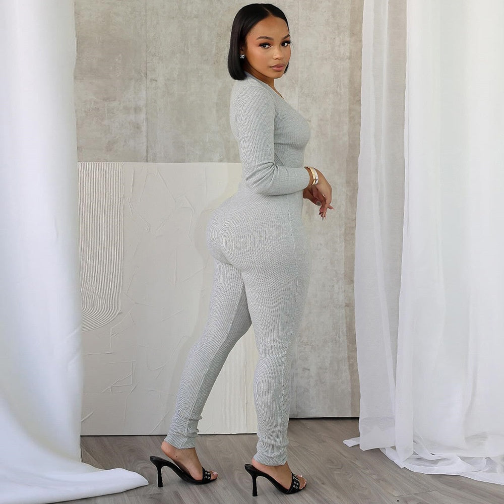 Sexy V-Neck Hollow-Out Long-Sleeve Jumpsuit