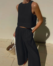 Solid Color Sleeveless Jumpsuit Set for Women