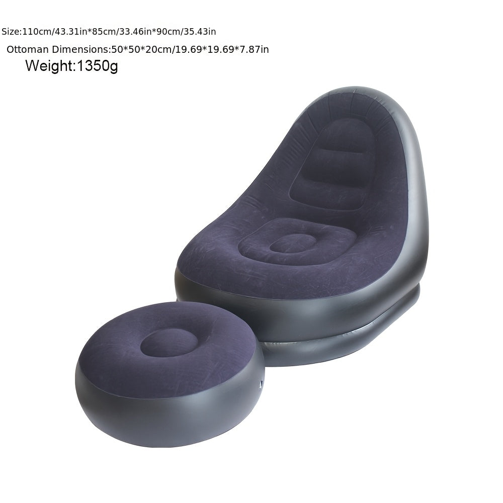 Foldable Inflatable Sofa Chair with Footrest – Portable Single-Person Air Mattress for Home and Camping