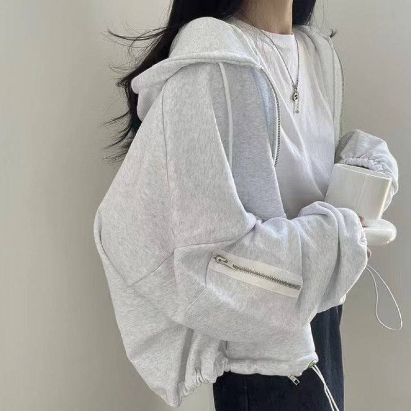 Casual Loose Fit Drawstring Pocket Hoodie Coat