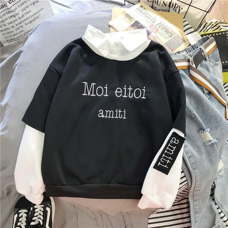 Chic Fake Two-Piece Patchwork Sweater for Women
