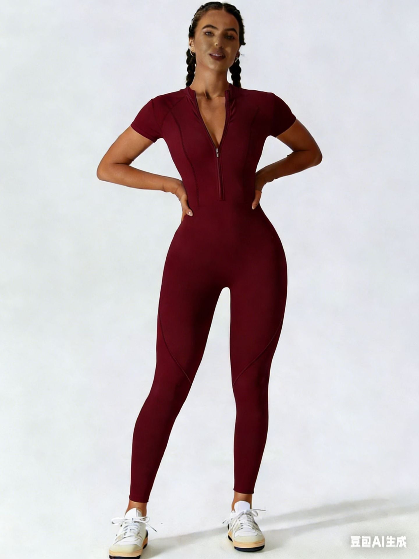 Women's Zipper Short-Sleeve Yoga Jumpsuit Fitness Romper