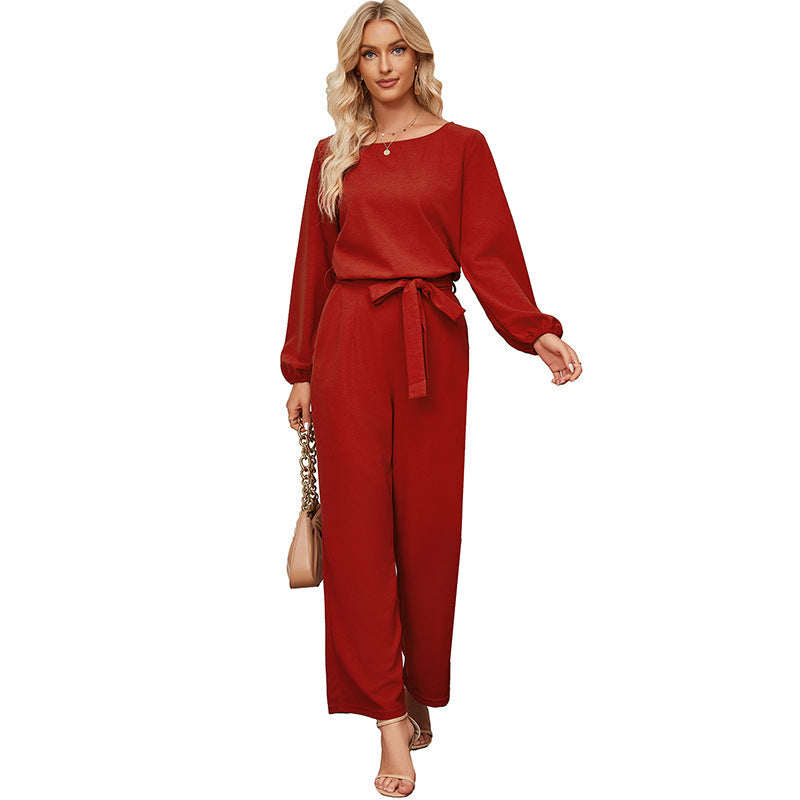 Women's Tailored Lace-Up Long Sleeve Jumpsuit