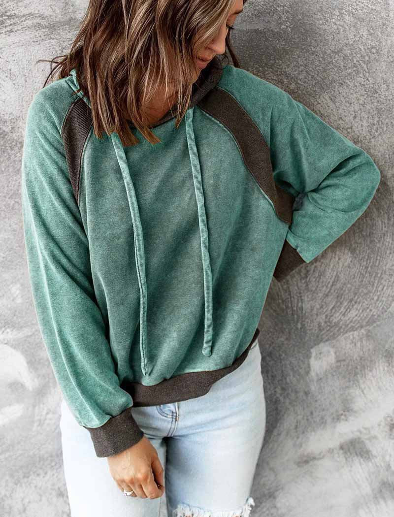 Casual Colorblock Hooded Long Sleeve Sweater