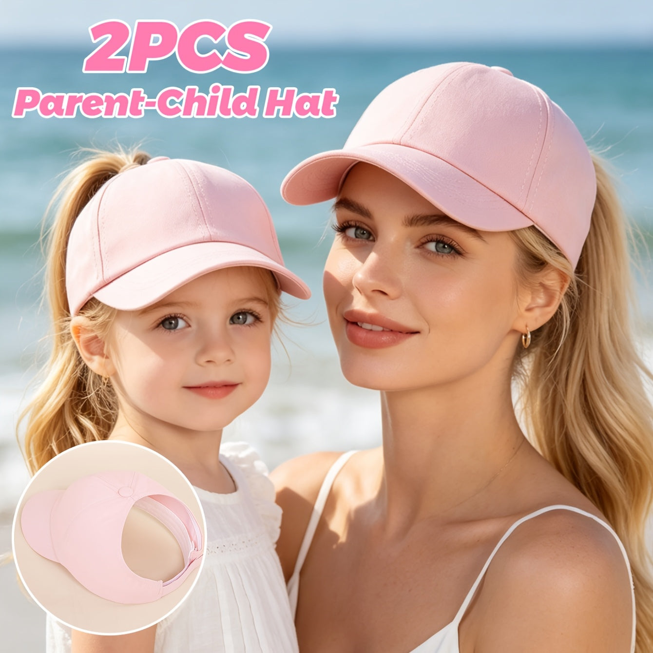 Matching Parent-Child Solid Color Ponytail Baseball Caps (Set of 2)