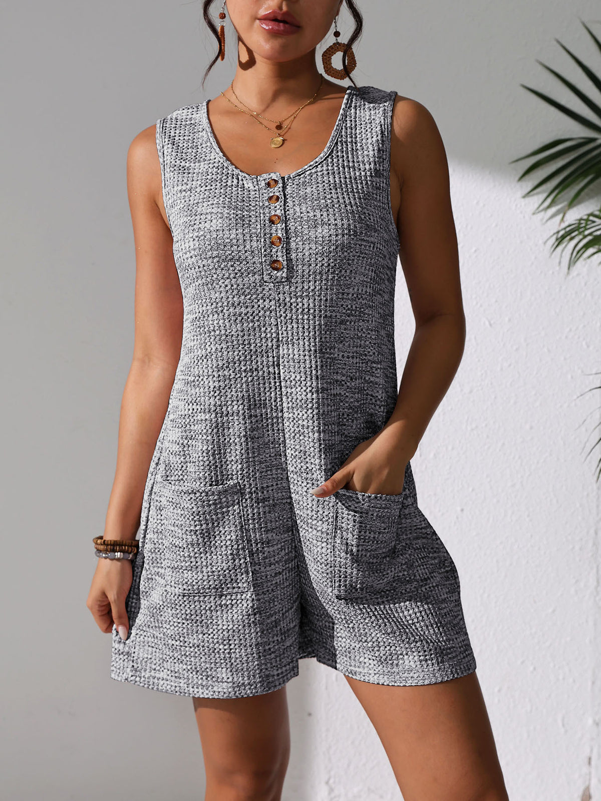 Casual Button Pocket Vest Jumpsuit For Women
