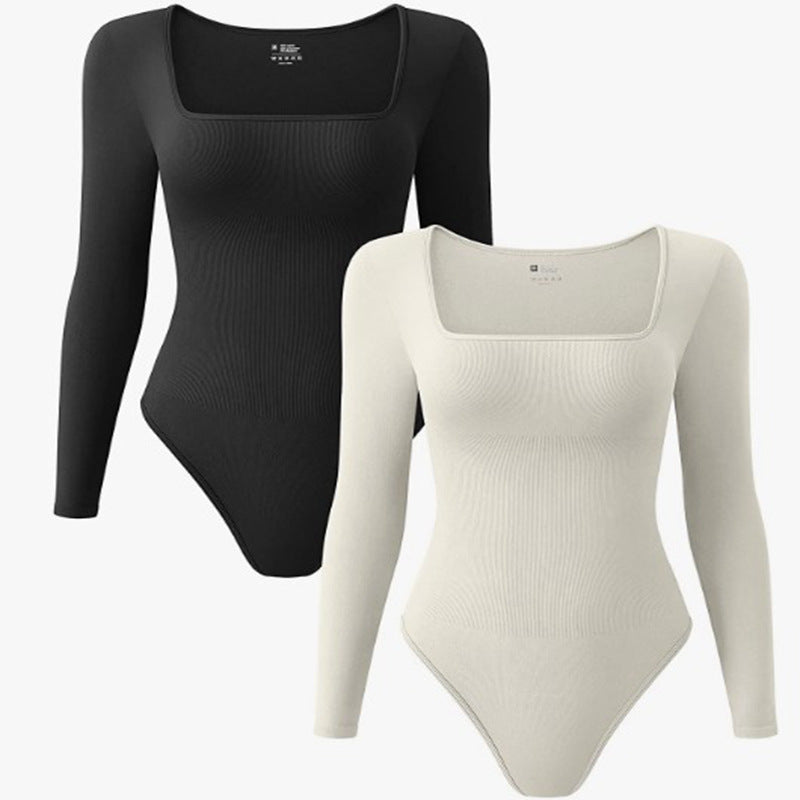 Women's Long Sleeve Square-neck Sexy Siamese Tights