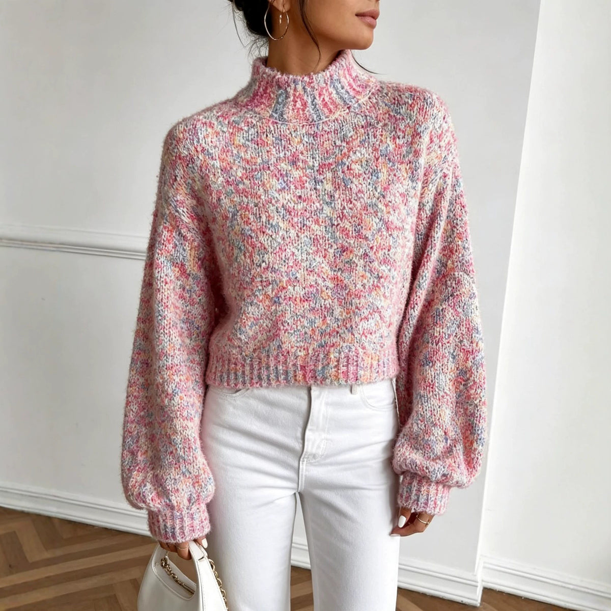 Fashionable Colorful Mock-neck Knit Sweater for Women