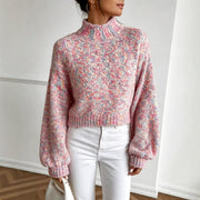 Fashionable Colorful Mock-neck Knit Sweater for Women