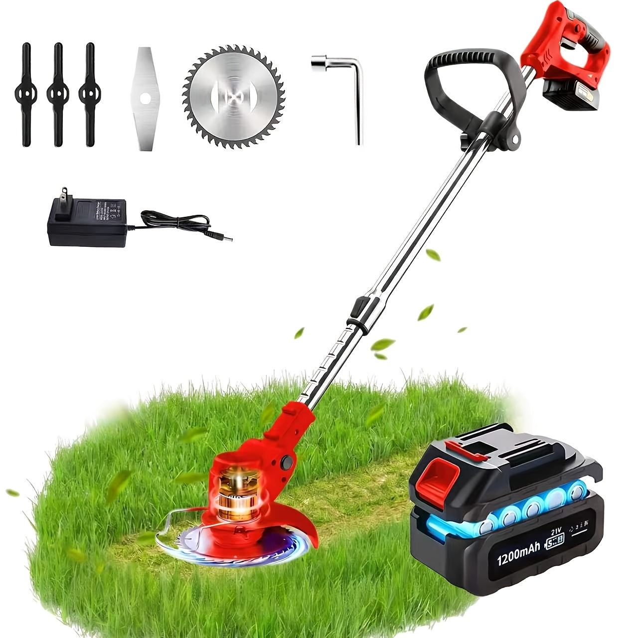 Portable Cordless Electric Lawn Mower and Trimmer with High‑Capacity Lithium‑Ion Battery and 3 Blade Types