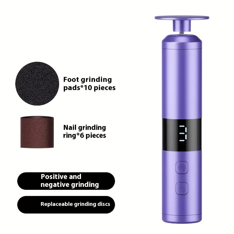 42mm 2‑in‑1 Foot and Nail Grinder with USB Charging, 3‑Speed Adjustment and 16 Interchangeable Heads