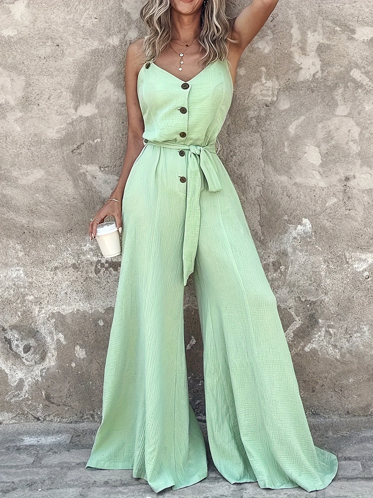 Elegant And Fashionable Mint Green Lace-up Jumpsuit