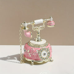 Blue hand-painted vintage telephone jewelry box with magnetic closure