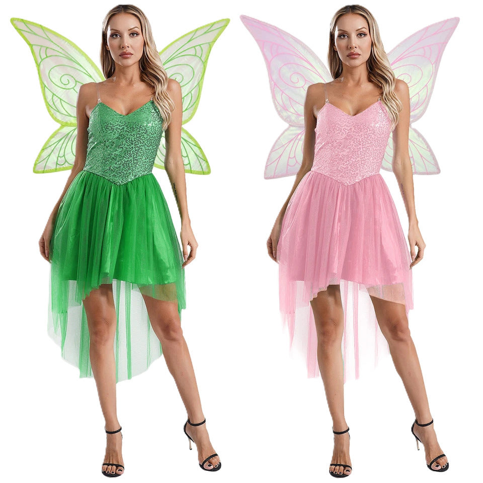 Mischievous Fairy Elf Wing Dress - Whimsical Costume with Attached Wings for Party Performance