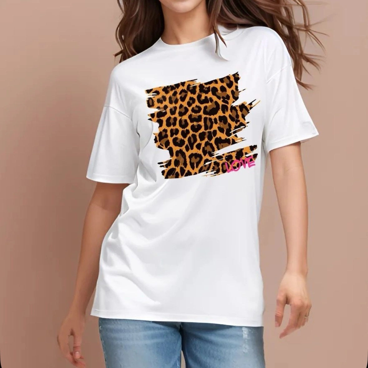Leopard Print Cotton T-Shirt – Trendy, Relaxed Fit for Women