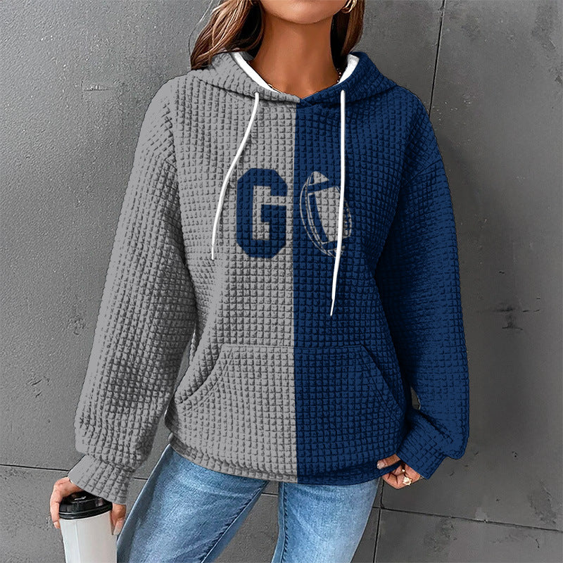 Cozy Waffle Knit Hooded Sweatshirt for Women