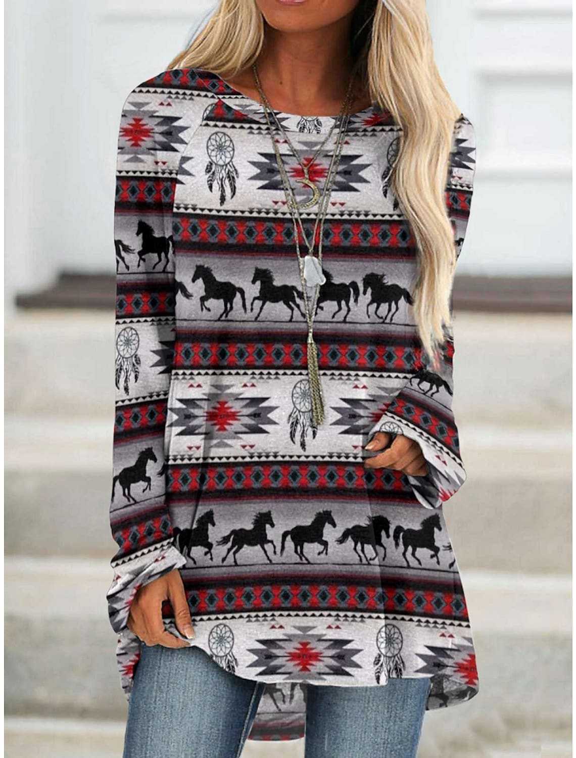Long T-shirt Dress Retro Ethnic Style