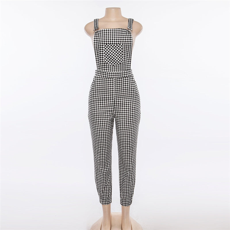 Trendy Plaid Suspender Jumpsuit for Women