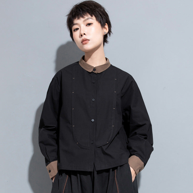 Cool Contrast Color Stitching Long-sleeved Shirt Women