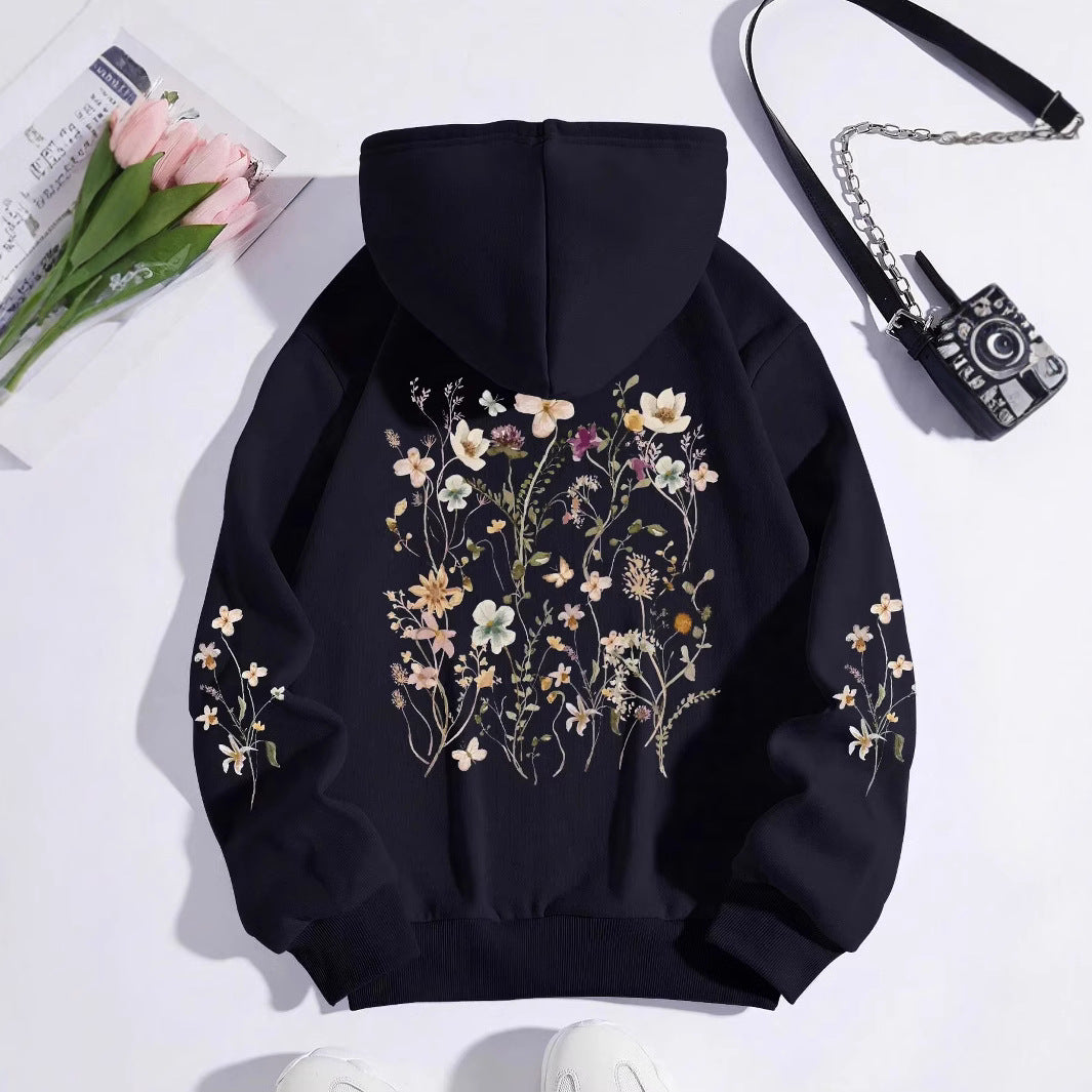 Floral Print Pocket Pullover Sweatshirt