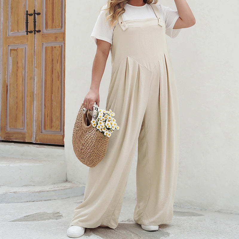 Solid Color Women's Summer Loose Plus-sized Wide Leg One-piece Trousers