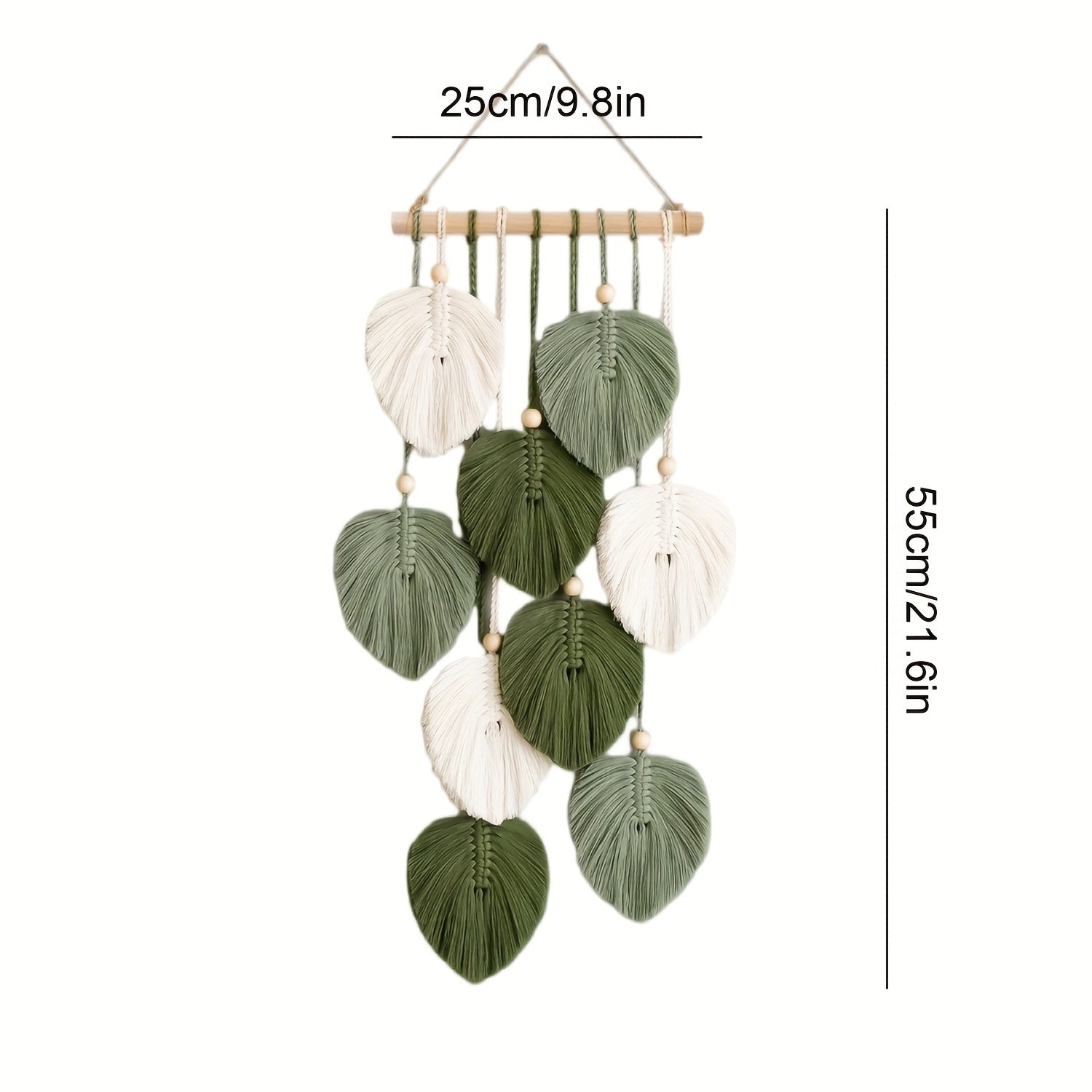 Bohemian Style Wall Hanging Tapestry Handwoven Green Leaf Design for Living Room Bedroom Office Background - Indoor Decorative Woven Acrylic Wall Art with Natural Themes, Power-Free Use, Transverse…