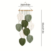 Bohemian Style Wall Hanging Tapestry Handwoven Green Leaf Design for Living Room Bedroom Office Background - Indoor Decorative Woven Acrylic Wall Art with Natural Themes, Power-Free Use, Transverse…