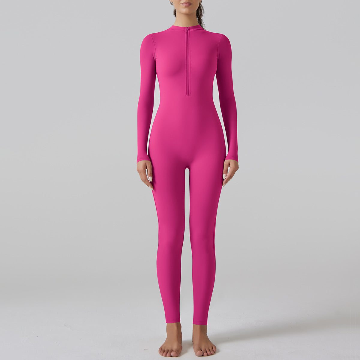 Women's Zip-Front Long Sleeve Skinny Jumpsuit