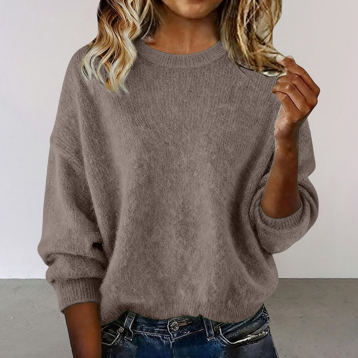 Women's New Arrival Solid Color Crew Neck Sweater, Fashion Loose Casual Knitwear for Autumn