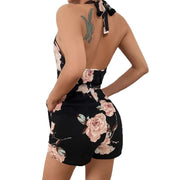 Womens Floral Print Backless Casual Resort-Style Jumpsuit