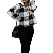 Women's Thickened Plaid Stand Collar Zipper Sweatshirt
