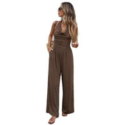 Elegant Halterneck Open-Back Textured Jumpsuit