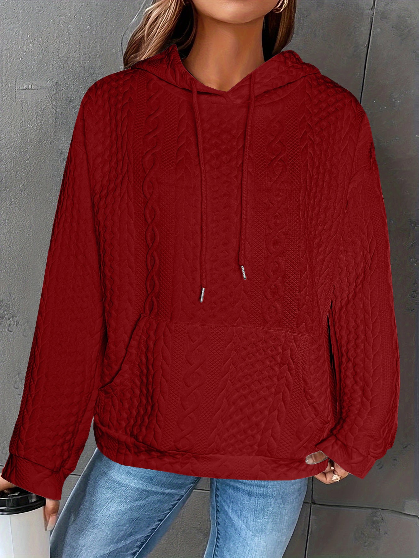 Women's Casual Jacquard Knit Pocket Sweater Long-Sleeve Top