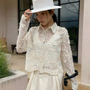 Women's Jacquard Buttons Lace Shirt