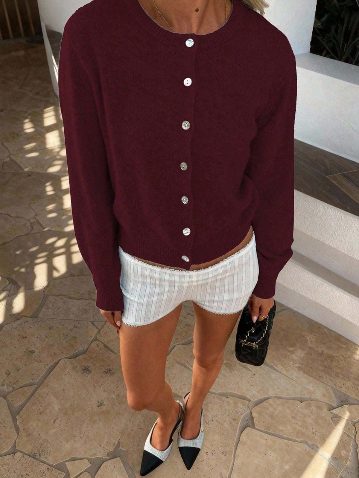 European and American-style Single-breasted Shell-button Sweater Jacket
