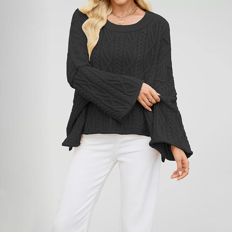 2 O-neck Short Cable Loose-fitting Solid Color Sweater
