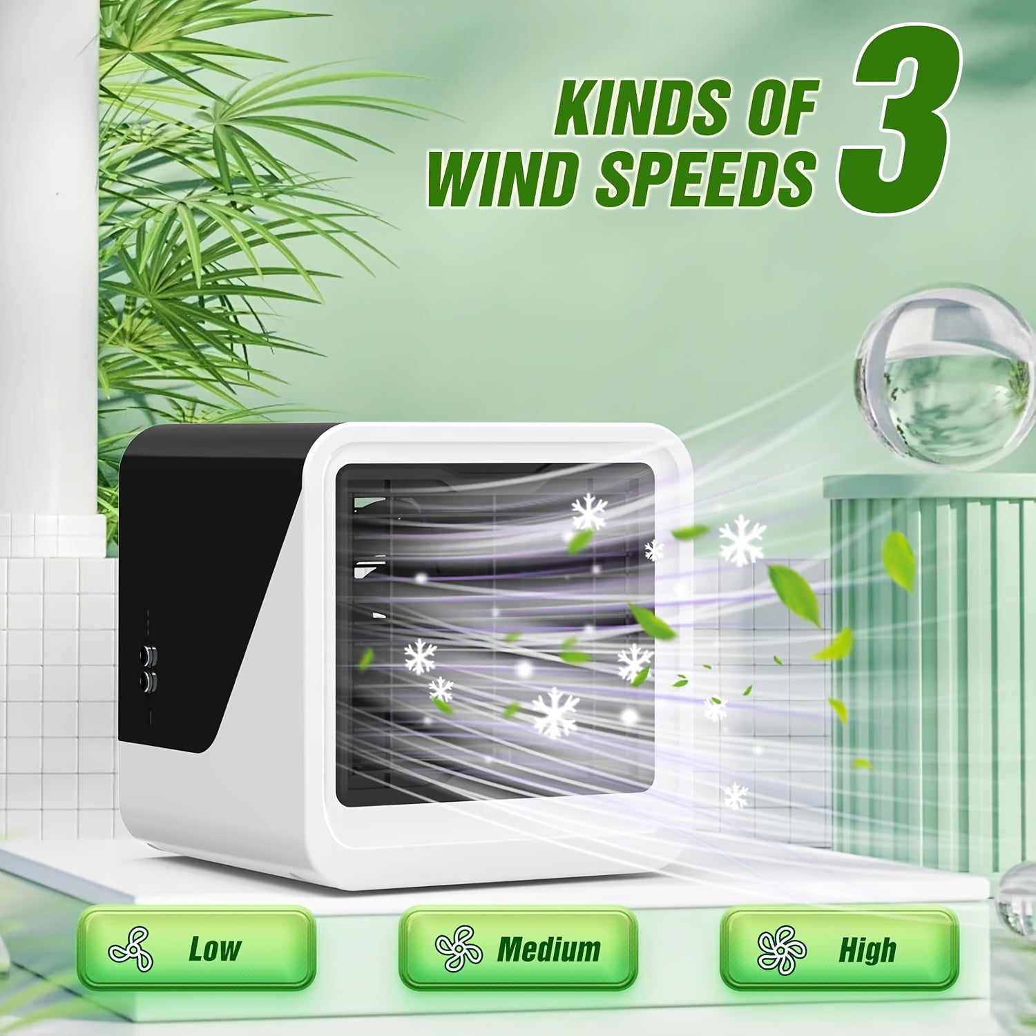 USB Portable Personal Mini Air Conditioner with 3‑Speed Evaporative Cooler, Touch‑Screen Control, for Room, Tent, Bedroom, Car, RV and Camping