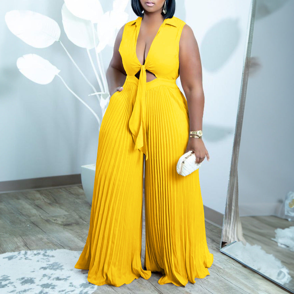 Women's V-Neck Sleeveless Wide-Leg Printed Jumpsuit