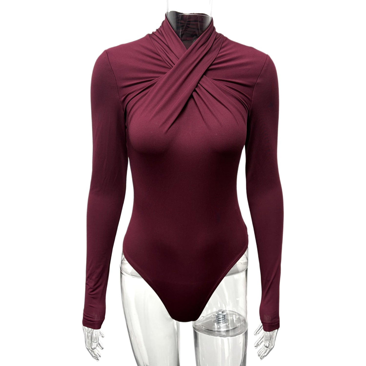 Solid Color Long-Sleeve Stretch Skinny Jumpsuit