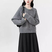 Women's Round Neck Color Block Pullover Knit Sweater