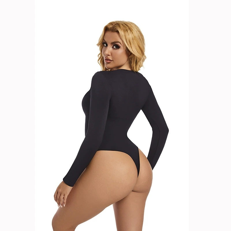 Seamless Tummy Control Long Sleeve Thong Bodysuit