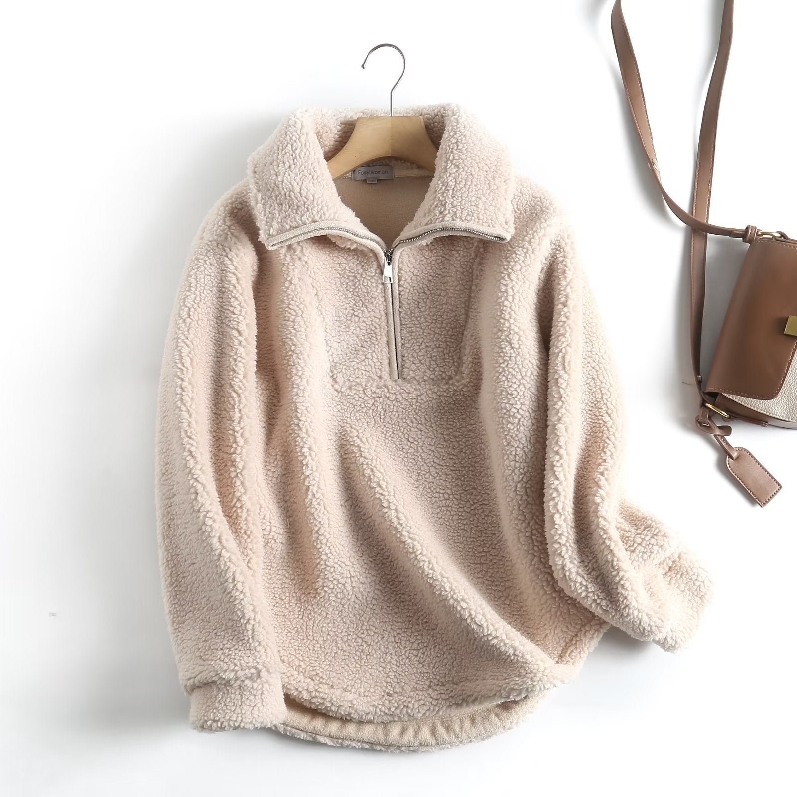 Cozy Lamb Wool Zipper Pullover Sweatshirt
