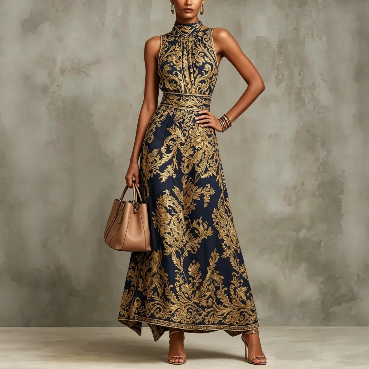 Vintage Gold-embroidered Long Dress