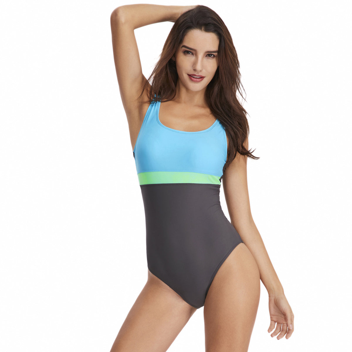 Triangle sports colorblock one-piece swimsuit