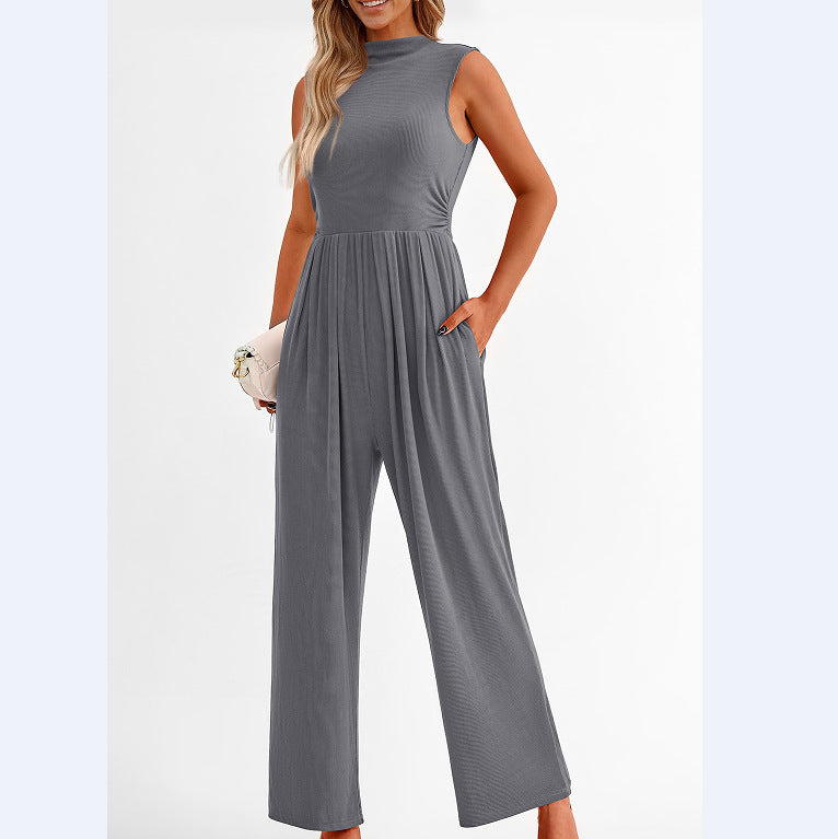 Women's Sleeveless Casual Solid Color Jumpsuit