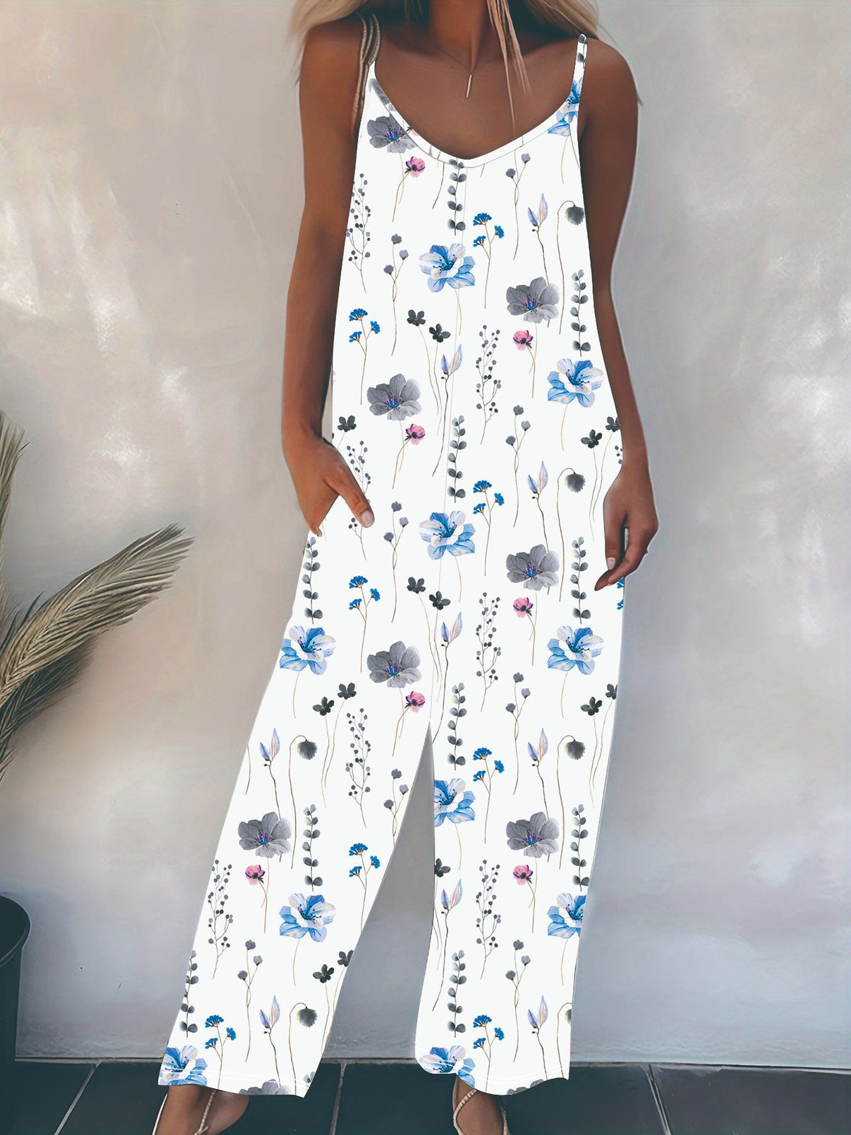 Women's Casual Strappy Printed Sleeveless Jumpsuit