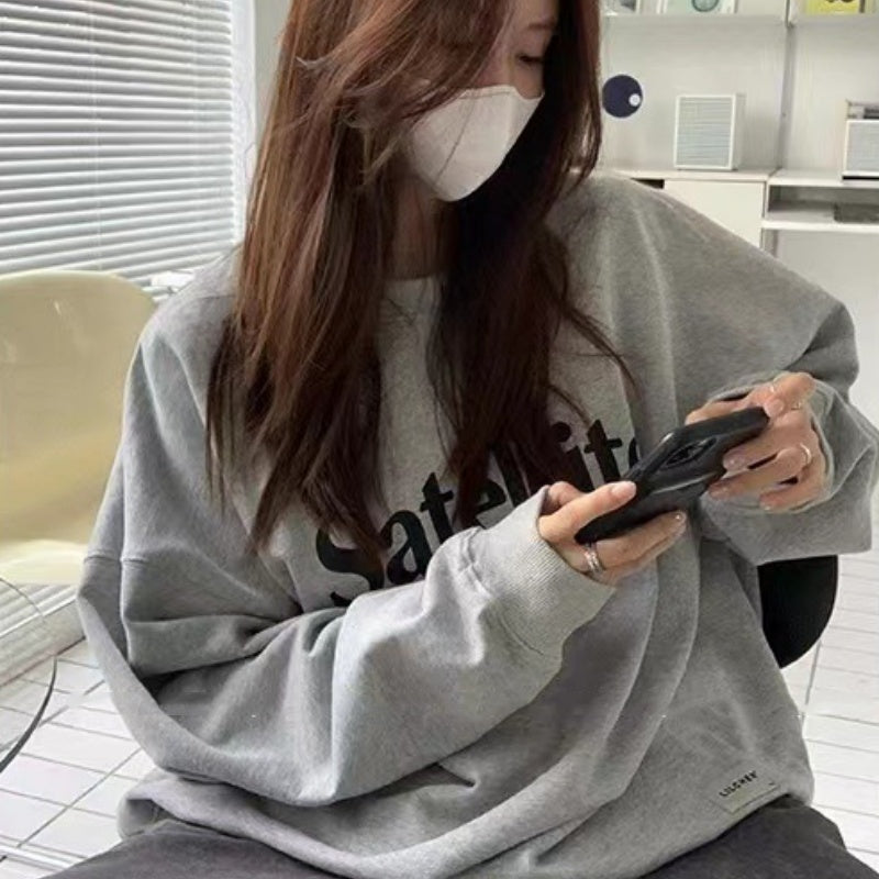 Retro Letter Knit Pullover Loose Fall Sweater