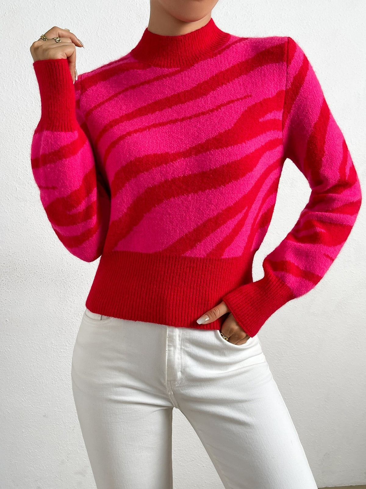 Fashion Animal Pattern Jacquard Casual Loose Round Neck Sweater