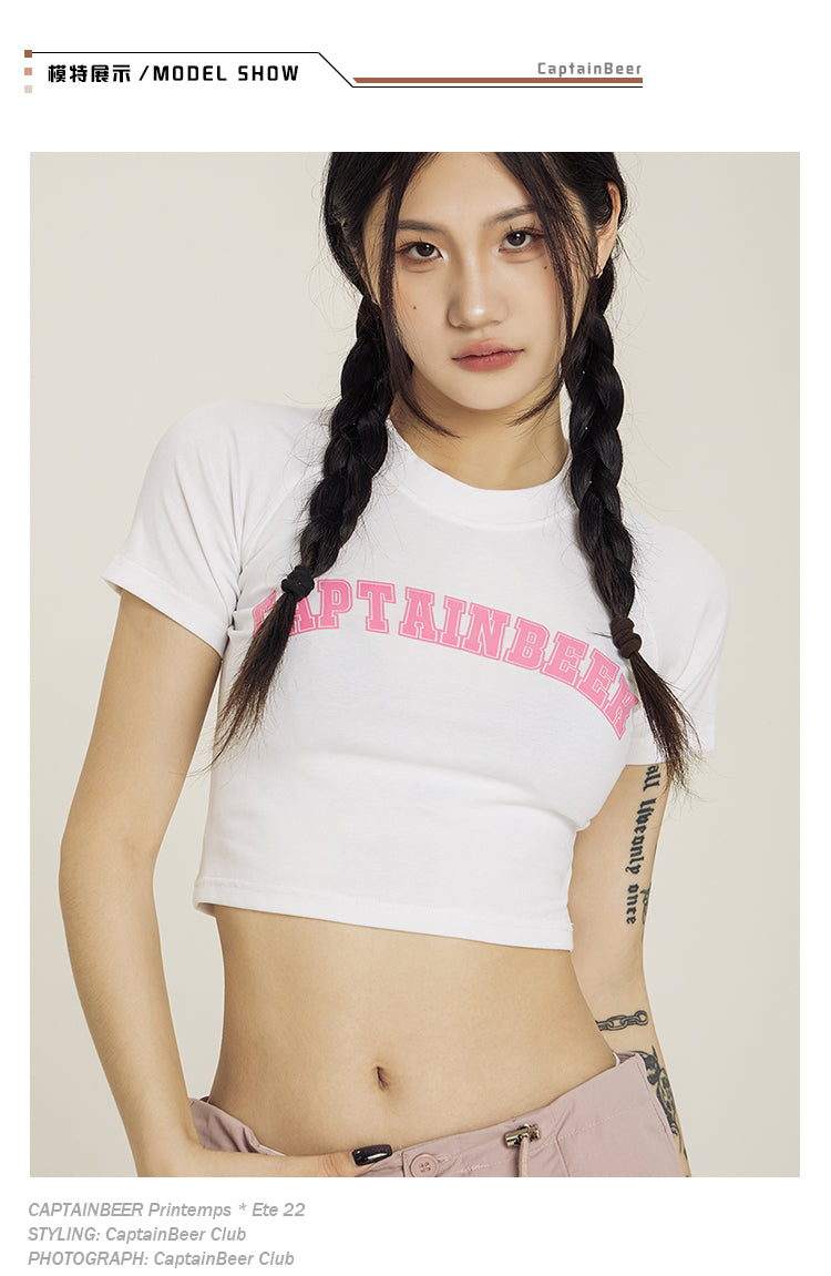 Retro American Crop Top Vintage Short Sleeve Summer Tee
