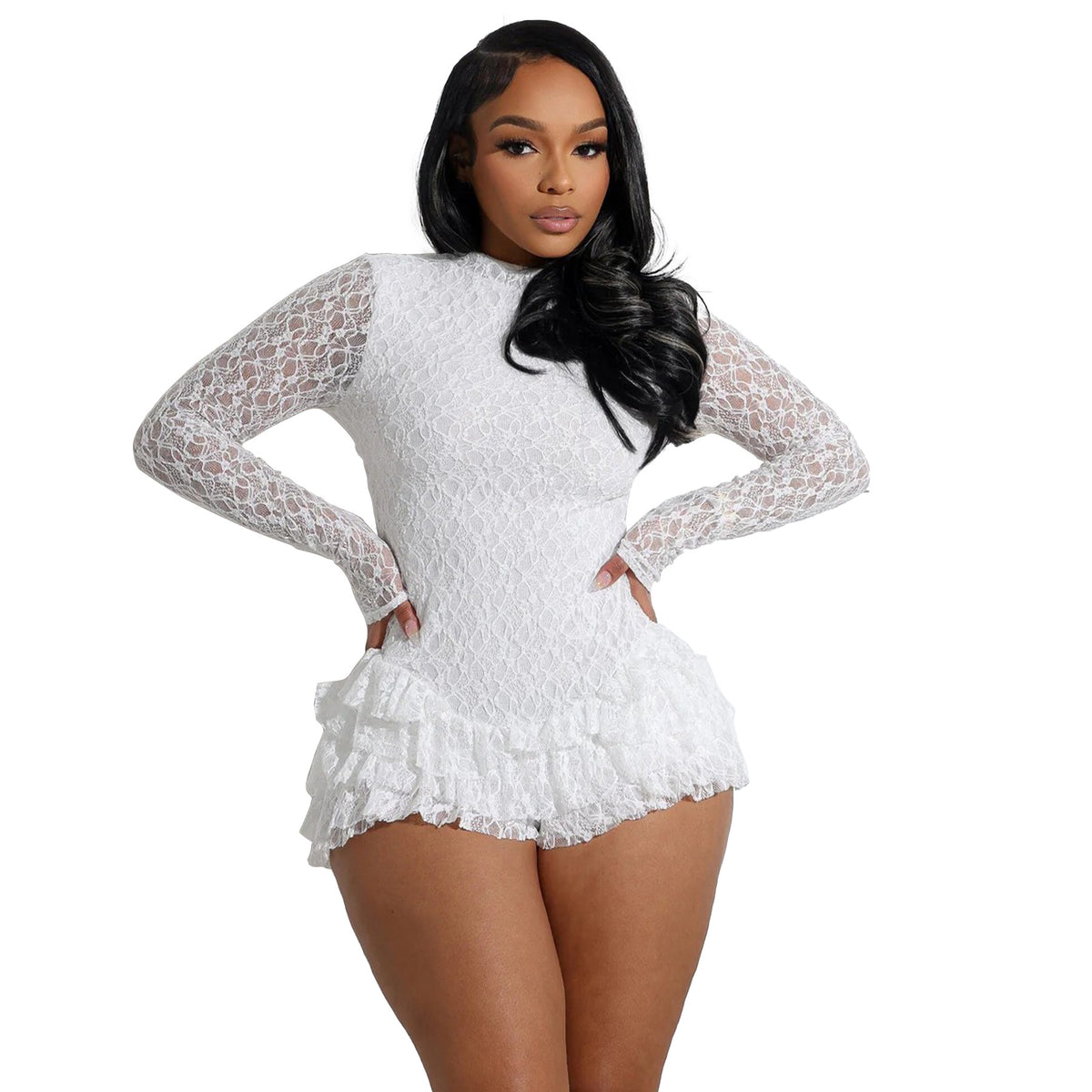 Women's Sexy Backless Lace Long Sleeve Jumpsuit Romper